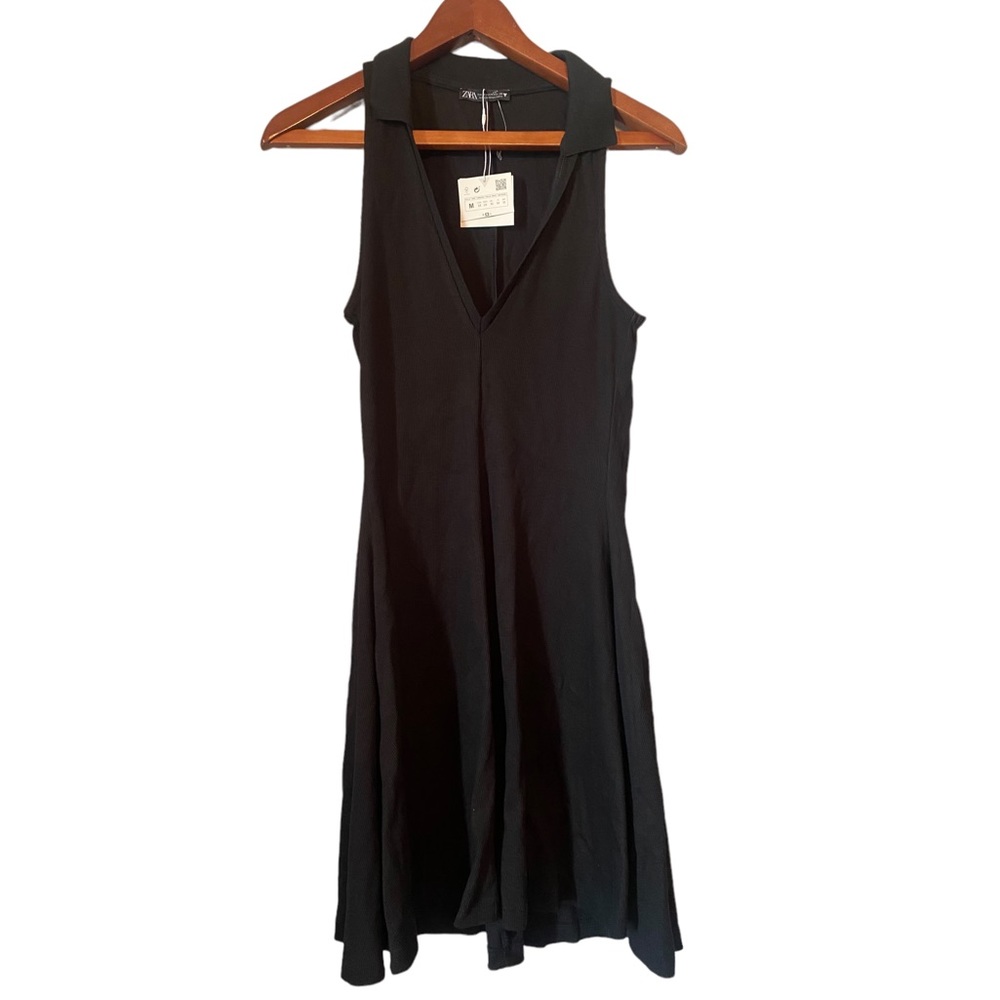 Zara Black Sleeveless Collared Fit and Flare Dress